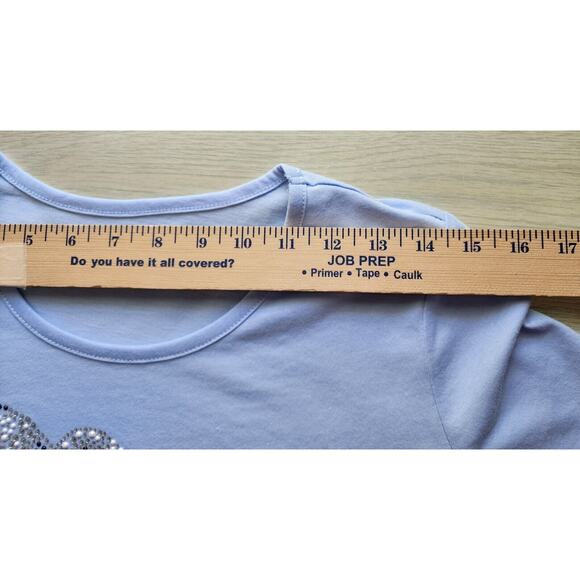 TOP/BLOUSE-CORAL BAY-Light Blue-Rabbit-Faux Pearls-Rhinestones-Size Small - Picture 12 of 16